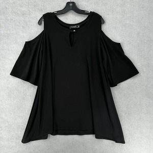 Simpli Canada Tunic‎ Top Womens 14 Cold Shoulder Short Sleeve Asymetrical Black